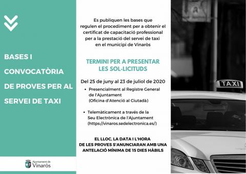 Bases y convocatoria de las pruebas para el servicio de taxi